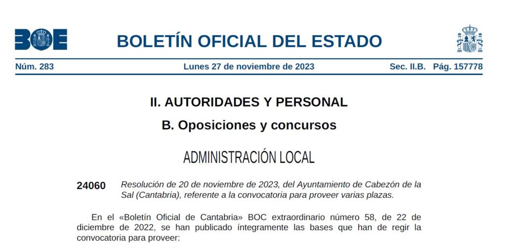 Publicada en el BOE la resolución de 20 de noviembre, referente a la ...